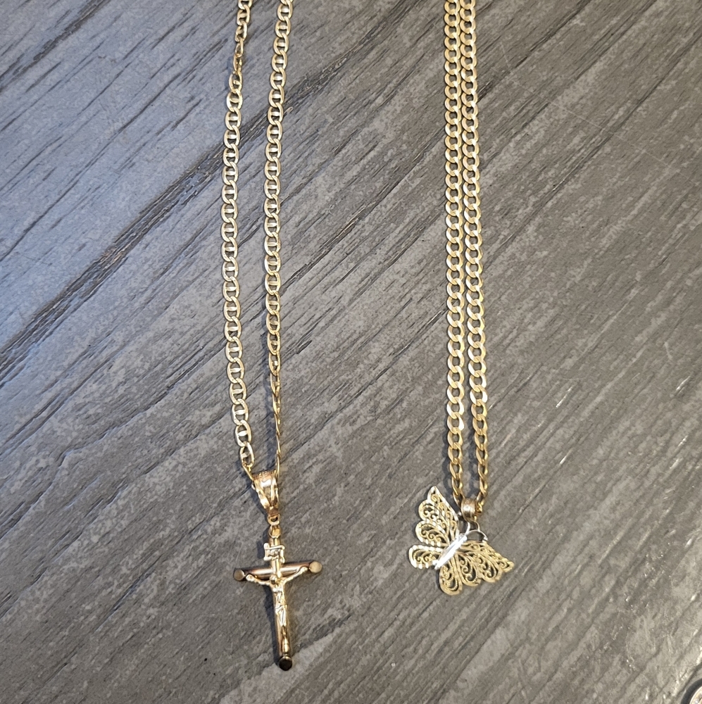 Gold Cross and Butterfly Pendant Necklaces